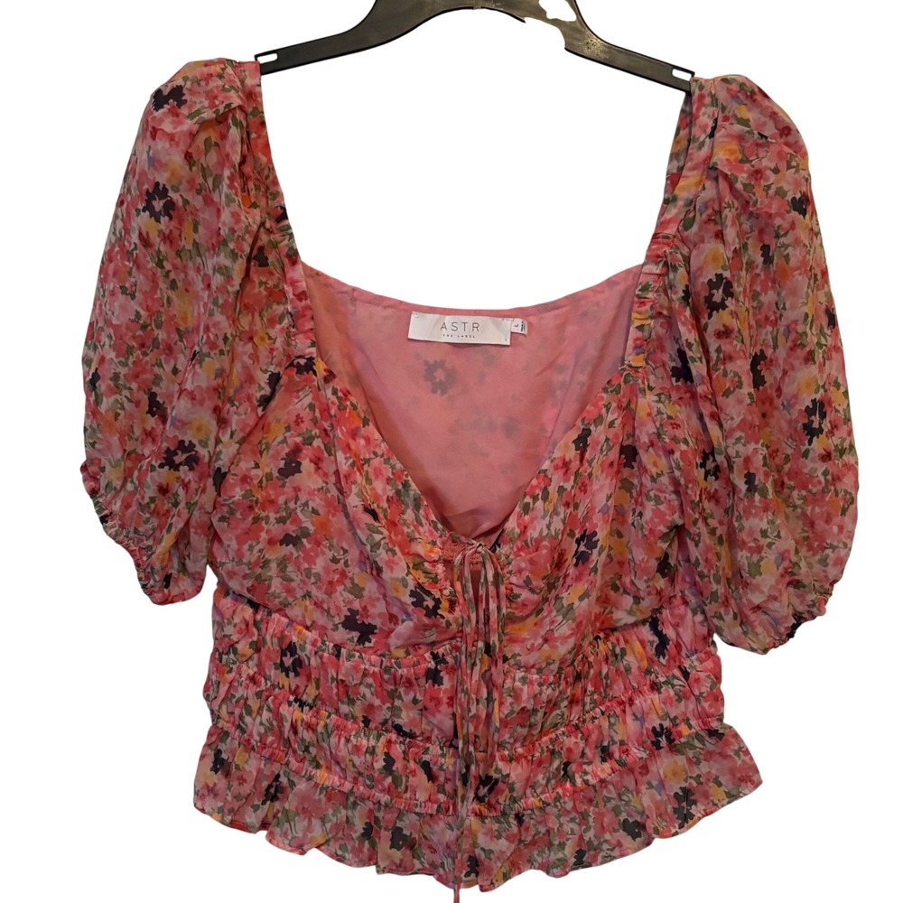 ASTR The Label Women's Crop Top Large Pink Floral‎